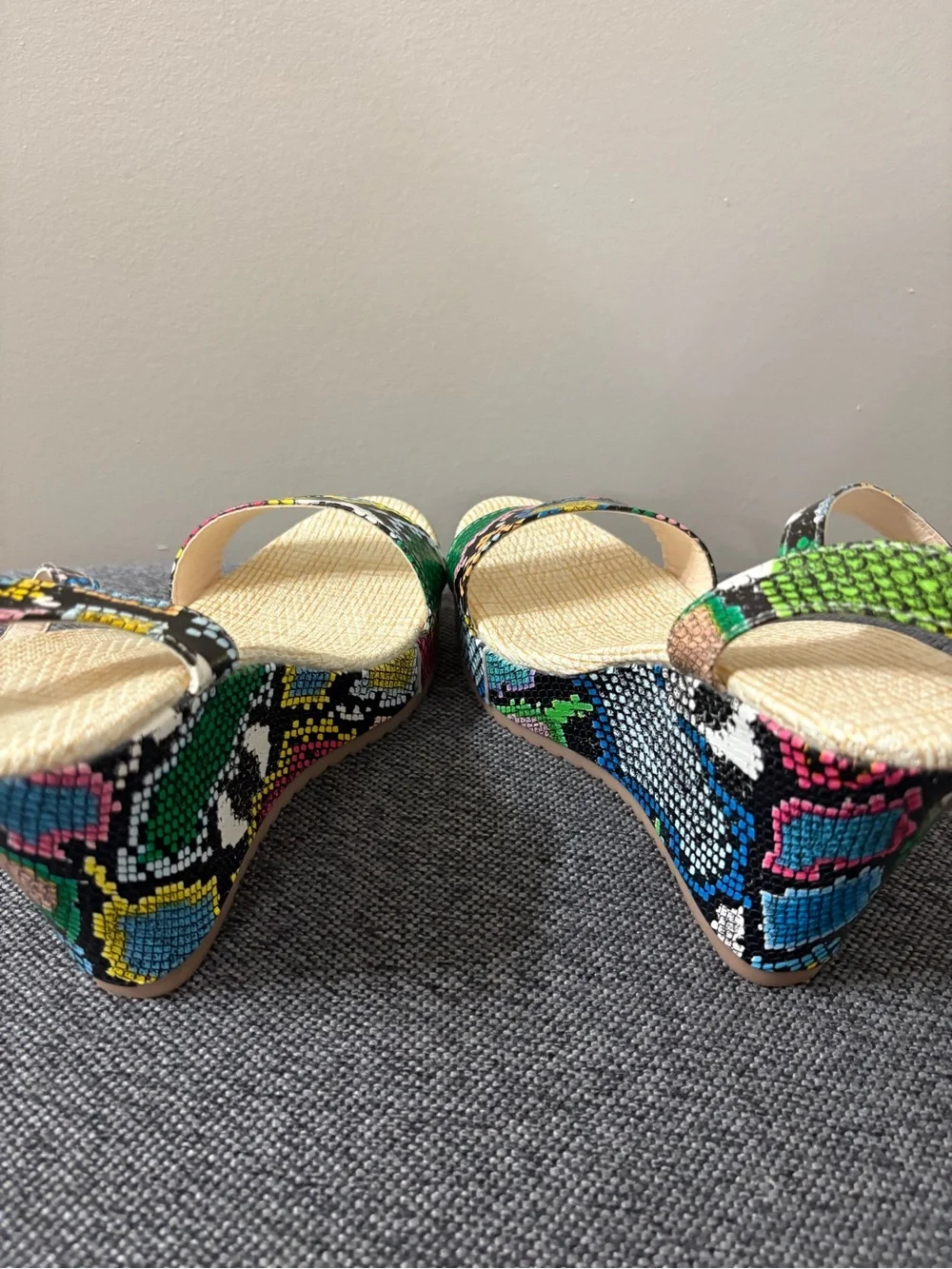 Multi-Color Snake-Print Platform Sandals - Women's Ankle Strap